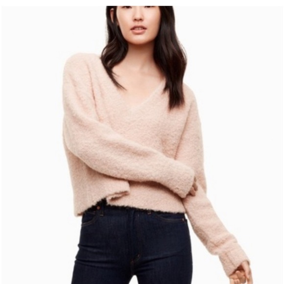 Wilfred Aritzia Alpaca wool light pink Marseille Vneck cropped sweater- size XS - Picture 4 of 13